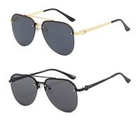 HYYZZC Fashion Metal Half Frame Women's Outdoor Sunglasses Classic Double Beam Glasses,2pcs Gold Black