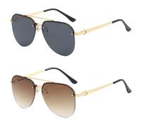HYYZZC Fashion Metal Half Frame Women's Outdoor Sunglasses Classic Double Beam Glasses,2pcs Gold Brown