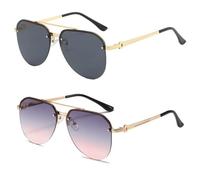 HYYZZC Fashion Metal Half Frame Women's Outdoor Sunglasses Classic Double Beam Glasses,2PCS gold pink
