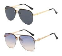 HYYZZC Fashion Metal Half Frame Women's Outdoor Sunglasses Classic Double Beam Glasses,2PCS gold yellow
