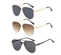 HYYZZC Fashion Metal Half Frame Women's Outdoor Sunglasses Classic Double Beam Glasses,3PCSgoldbrownblack