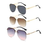 HYYZZC Fashion Metal Half Frame Women's Outdoor Sunglasses Classic Double Beam Glasses,3PCSgoldbrownpink