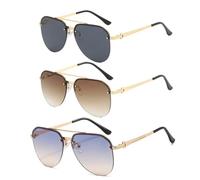 HYYZZC Fashion Metal Half Frame Women's Outdoor Sunglasses Classic Double Beam Glasses,3PCSgoldbrownyellow