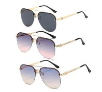 HYYZZC Fashion Metal Half Frame Women's Outdoor Sunglasses Classic Double Beam Glasses,3PCSgoldpinkyellow