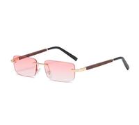 HYYZZC Fashion Small Rectangle Rimless Gradient Sunglasses Women Vintage Wood Grain Eyewear Men Square Sun Glasses Shades UV400,Pink gradient,One size