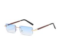 HYYZZC Fashion Small Rectangle Rimless Gradient Sunglasses Women Vintage Wood Grain Eyewear Men Square Sun Glasses Shades UV400,Blue Gradient,One size
