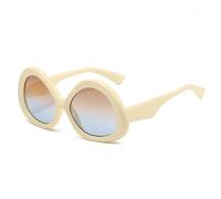 HYYZZC Fashion Triangle Oval Women Sunglasses Vintage Pattern Men Punk Gradient Shades UV400 Sun Glasses,Beige tea blue,One size