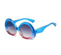 HYYZZC Fashion Triangle Oval Women Sunglasses Vintage Pattern Men Punk Gradient Shades UV400 Sun Glasses,Blue pattern gray,One size