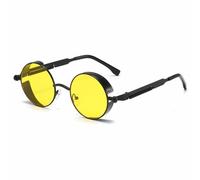 HYYZZC Metal Steampunk Sunglasses Men Women Fashion Round Glasses Vintage Sun Glasses,black yellow,1 pcs