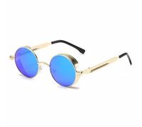 HYYZZC Metal Steampunk Sunglasses Men Women Fashion Round Glasses Vintage Sun Glasses,Gold Blue,1 pcs