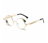 HYYZZC Metal Steampunk Sunglasses Men Women Fashion Round Glasses Vintage Sun Glasses,Gold Clear,1 pcs