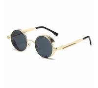 HYYZZC Metal Steampunk Sunglasses Men Women Fashion Round Glasses Vintage Sun Glasses,Gold Gray,1 pcs