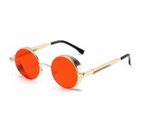 HYYZZC Metal Steampunk Sunglasses Men Women Fashion Round Glasses Vintage Sun Glasses,Gold Red,1 pcs