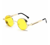 HYYZZC Metal Steampunk Sunglasses Men Women Fashion Round Glasses Vintage Sun Glasses,Gold Yellow,1 pcs