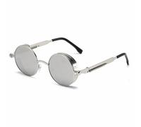 HYYZZC Metal Steampunk Sunglasses Men Women Fashion Round Glasses Vintage Sun Glasses,Silver,1 pcs