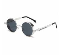 HYYZZC Metal Steampunk Sunglasses Men Women Fashion Round Glasses Vintage Sun Glasses,Silver Gray,1 pcs