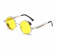 HYYZZC Metal Steampunk Sunglasses Men Women Fashion Round Glasses Vintage Sun Glasses,Silver Yellow,1 pcs
