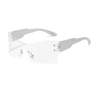 HYYZZC One-piece Sun Glasses Y2K Wrap Around Steampunk Shades Punk Sports Sunglasses For Women Men UV400 Eyewear,A,White