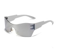 HYYZZC One-piece Sun Glasses Y2K Wrap Around Steampunk Shades Punk Sports Sunglasses For Women Men UV400 Eyewear,A,Silver
