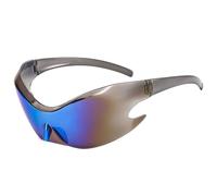 HYYZZC One-piece Sun Glasses Y2K Wrap Around Steampunk Shades Punk Sports Sunglasses For Women Men UV400 Eyewear,Mirrored Blue
