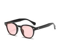 HYYZZC Quality Retro Round Sunglasses Women Fashion Rivets Decoration Shades UV400 Men Punk Leopard Sun Glasses,black pink