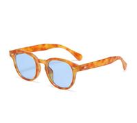 HYYZZC Quality Retro Round Sunglasses Women Fashion Rivets Decoration Shades UV400 Men Punk Leopard Sun Glasses,Amber Blue