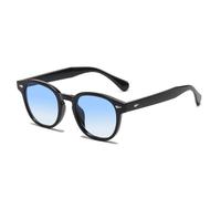 HYYZZC Quality Retro Round Sunglasses Women Fashion Rivets Decoration Shades UV400 Men Punk Leopard Sun Glasses,Black Gradient Blue