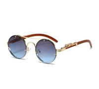 HYYZZC Vintage Punk Round Sunglasses Men Fashion Double Bridge Multicolor Shades Women Retro Trendy Sun Glasses,Gold Grey Blue,1PC