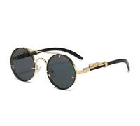 HYYZZC Vintage Punk Round Sunglasses Men Fashion Double Bridge Multicolor Shades Women Retro Trendy Sun Glasses,Gold black,1PC