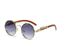 HYYZZC Vintage Punk Round Sunglasses Men Fashion Double Bridge Multicolor Shades Women Retro Trendy Sun Glasses,Gold Gradient Grey,1PC