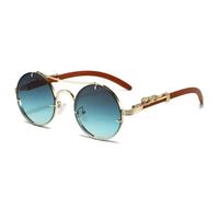 HYYZZC Vintage Punk Round Sunglasses Men Fashion Double Bridge Multicolor Shades Women Retro Trendy Sun Glasses,Gold Gradient Green,1PC