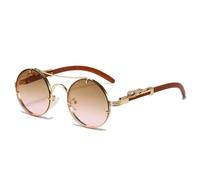 HYYZZC Vintage Punk Round Sunglasses Men Fashion Double Bridge Multicolor Shades Women Retro Trendy Sun Glasses,Gold Brown Pink,1PC