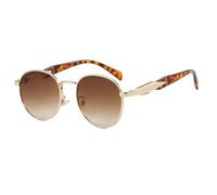 HYYZZC Vintage Round Metal Sunglasses Women Fashion Retro Sun Glasses Female Trendy Eyewear Male UV400,gold leopard tea,1PC