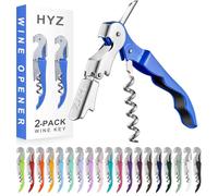 HYZ 2-Pack Wine Opener, Waiter Corkscrew Wine Key for Server, Azure Blue