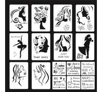 HyzaPhix 16 Pieces Stencils for Drawing, Women Theme Stencils Floral Female Face and Inspirational Word Painting Templates for Painting on Wood Signs Wall Canvas, Home Wall Art Decor (16pcs)