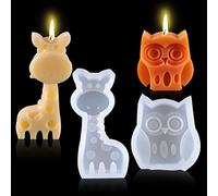 HyzaPhix 2pcs 3D Candle Mold Animal Resin Mold Dinosaur Epoxy Molds Silicone Owl Giraffe Elephant Frog Mould for DIY Craft Handmade Soap Candle Making (A)