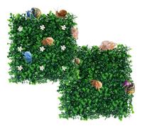 HyzaPhix 2pcs Hermit Crab Climbing Toys,10x10 Inch Faux Grass Mat Reptile Plants Artificial Boxwood Panels Reptile Tank Accessories for Bearded Dragon Lizard Snake Chameleon Terrarium Decor (Green)