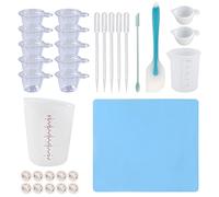 HyzaPhix 32PCS Silicone Measuring Cups for Epoxy Resin, Silicone Mat, Graduated Cups, Silicone Pouring Cup, Finger Cots, Droppers, Silicone Spatula,Transfer Pipettes for Epoxy Resin Mixing, Moulds