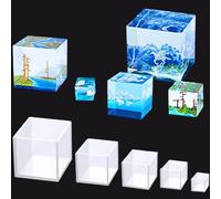 HyzaPhix 5pcs Square Resin Mould Cube Silicone Moulds Crystal Epoxy Casting Molds Clear Resin Art Molds for DIY Candle, Night Light, Flowers Preservation, Home Decor