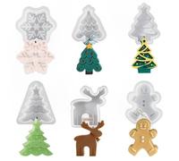 HyzaPhix 6PCS Christmas Candle Molds Christmas Silicone Molds Christmas Tree Resin Mold Snowflake Gingerbread Man Elk for Epoxy Resin, Candle Making, Handmade Soap, Chocolate