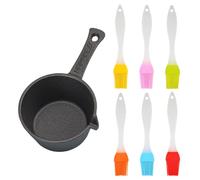HyzaPhix Cast Iron Sauce Pot and Silicone Basting Brush Set for Grilling, BBQ, Kitchen Cooking, Barbecue Smoker Gift for Men (With Silicone Brush)
