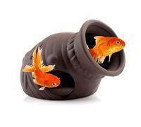 HyzaPhix Ceramic Jar Aquarium Decorations Hollow Vase Fish Tank Shrimp Hideout Vintage Aquarium Ornament Hiding Cave Shelter for Shrimp Betta Lizards Hideaway Decor