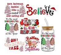 HyzaPhix Christmas UV DTF Cup Wraps for 16 oz Cup, 6 Sheet Christmas Wrap Transfer Stickers for Glass Cups Furniture Craft DIY Crafts