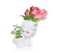 HyzaPhix Face Planter Pot, Cute Plant Pot Lady Face Succulent Planter Funny Flower Pots Head Planter for Living Room, Home Decor Indoor for Live Plants (white)