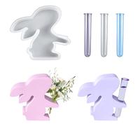HyzaPhix Rabbit Mould Vase Resin Mould with 3 Test Tubes, Planter Silicone Mould for DIY Plant Propagation Station, Flowers Preservation, Office Home Decoration, Easter Gift (Rabbit)