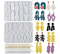 HyzaPhix Resin Jewellery Moulds,42pcs Silicone Earring Moulds Jewellery epoxy Mold with Hanging Hole, Earring Hooks for DIY Drop Earrings Pendant Women (2pcs+20 Pair Earring Hook)