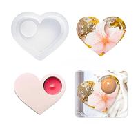 HyzaPhix Tealight Candle Holder Resin Molds, Tea Light Holders Silicone Molds Candlestick Epoxy Casting Molds Moon Heart Oval Shaped for DIY Crystal Home Décor (Heart)