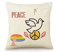 HYZUIMEI Peace Dove Peace Sign Decorative Throw Pillow Cover，World Peace Theme Pillow Cases,18 X 18 Inch Square Linen Cushion Cover, for Bedroom Bed Outdoor Car Couch Sofa Gift