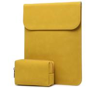HYZUO 13.3-14 Inch Laptop Sleeve for MacBook Pro 14 M5/M4/M3/M2/M1 Pro/Max 2026-2021, 13.3" MacBook Air/Pro, 13.5-13.8 Surface Laptop, HP Envy 13, Faux Suede Leather Case with Pouch, Olive Yellow