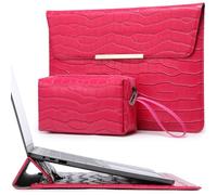 HYZUO 13 Inch Laptop Sleeve with Built-in Stand for MacBook Pro 13 M2 M1, MacBook Air 13 M4 M3 M2 M1 2025-2018, 13 iPad Pro/Air, Surface Pro, Protective Case with Pouch, Crocodile Pattern Rose Red